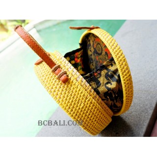 straw raffia rattan handbag circle yellow color